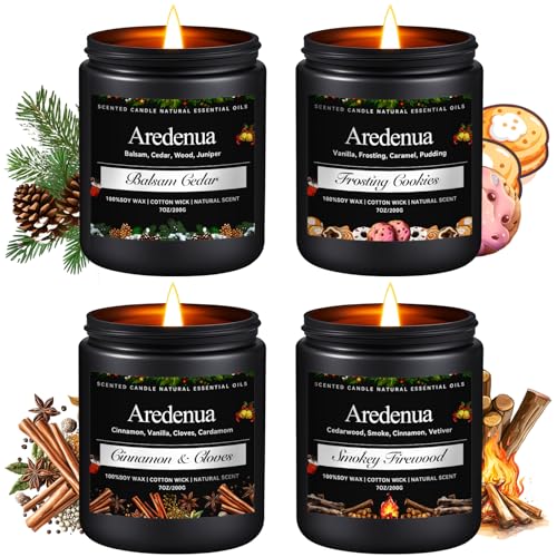 Christmas Candles Set | 4 Pack Holiday Scented Candles - 7oz Soy Candle for Home, Winter Scented of Balsam Cedar, Frosting Cookies, Cinnamon & Cloves,