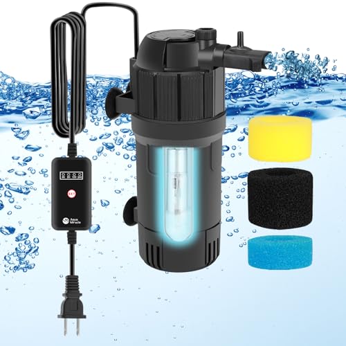 AquaMiracle Aquarium Filter Fish Tank Filters Green Water Clea-ning Filter Pump with Timer, Dual Mode (Aeration-Rainfall) for 10-40 Gallon Aquariums,
