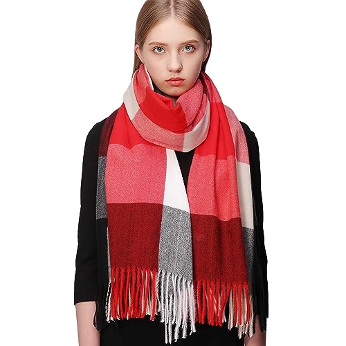 RIIQIICHY Plaid Scarfs for Women Fall Winter Scarves Pashmina Shawls and Wraps for Evening Dresses Plaid Scarf-7
