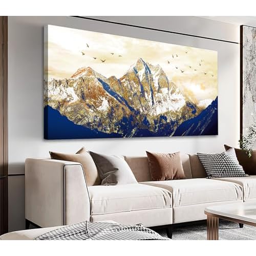 NINEASO Mountain Canvas Wall Art - Earth Tone Snow Mountain Wall Decor Sunset Canvas Pictures with Birds Painting Print Artwork for Living Room Bedroo