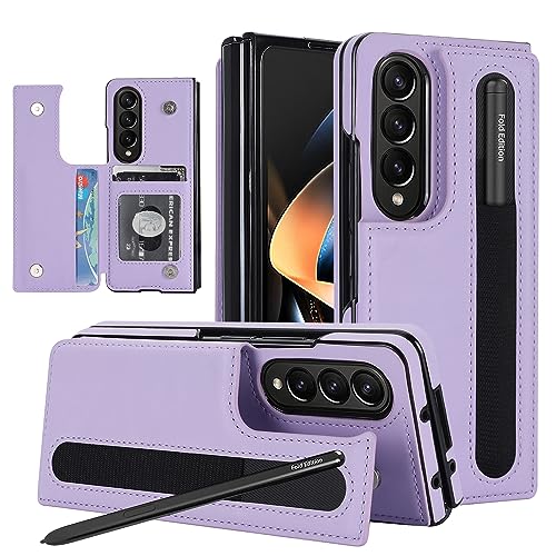 for Samsung Galaxy Z Fold 4 Wallet Case with Credit Card Holder and S-Pen Holder,Fold Premium Leather Magnetic Clasp Kickstand Heavy Duty Protective C