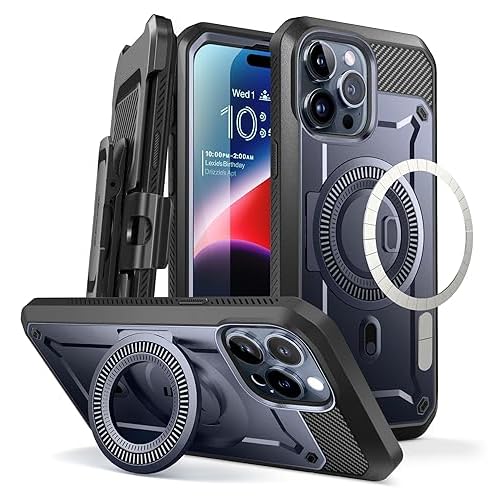 SUPCASE for iPhone 15 Pro Case with Stand, [Compatible with MagSafe] [Built-in Screen Protector & Belt Clip] [Military-Grade Drop Protection] Magnetic
