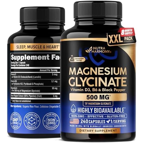 Magnesium Glycinate 500 mg - Chelated Supplement - 98% High Absorption - Support for Sleep, Muscle & Heart Health - Made in USA, Lab Tested & Non-GMO