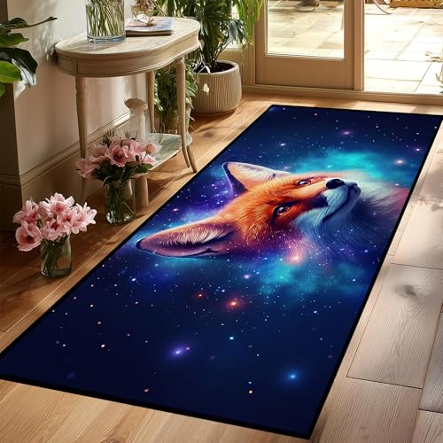 Galaxy Fox Rug 3D Cute Foxes Area Rugs for Bedroom Living Room Playroom Boys Kids Cartoon Colorful Carpet Glitter Stars Throw Rugs Floor Mat 79 in x 3
