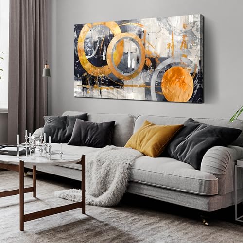Abstract Canvas Wall Art for Office - Modern Art Wall Pictures for Living Room - Yellow Art Wall Decor for Bedroom Size 24" x 48" 48"L x 24"W Black an