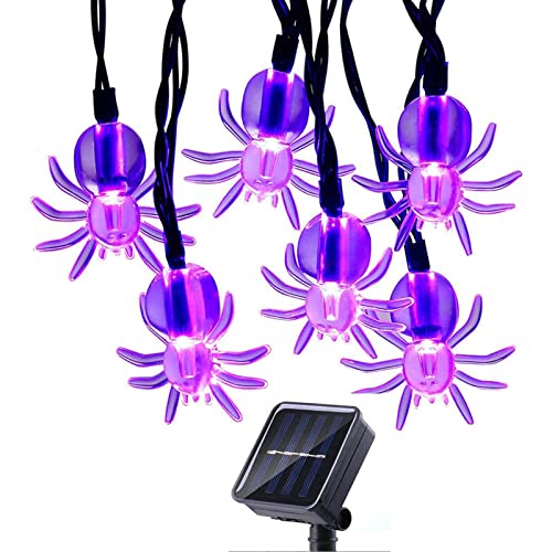 Garvee LED Solar Light with Spider Bubble Colored Lights, Purple Light 8-Mode Ghost Inns Room Decorative Colored Lights for Halloween Parties, Outdoor
