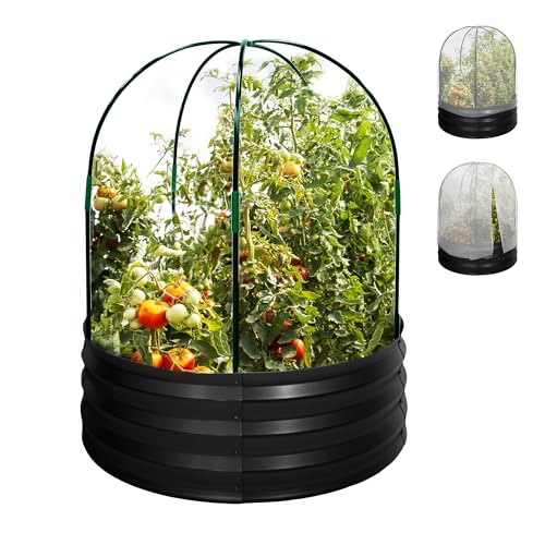 Metal Raised Garden Bed with Greenhouse, Outdoor Galvanized Steel Planter Box Kit with 2 Cover, 3 * 3 * 1FT