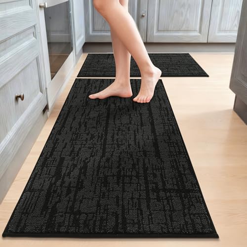 COSY HOMEER Kitchen Rugs 20"x32"+20"x48" Absorbent Soft Kitchen Mats for Floor Non Slip Kitchen Runner Rug Polyester Washable Kitchen Floor Mats for S