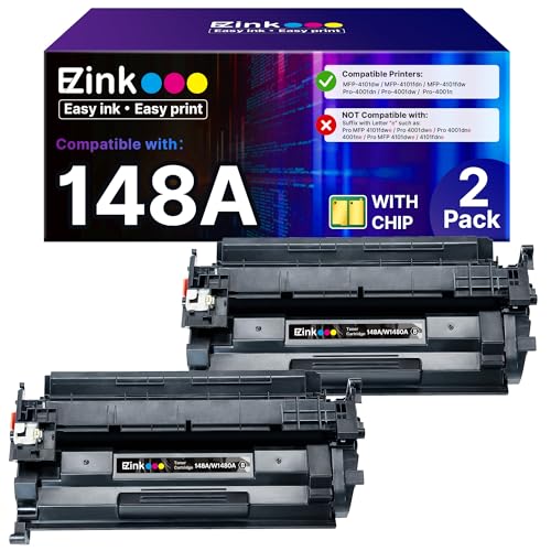 E-Z Ink 148A Toner Cartridge (with Chip) Replacement for HP 148A Toner Cartridge W1480A 148X W1480X to Use with Pro MFP 4101fdn 4101fdw 4001dn 4001n P
