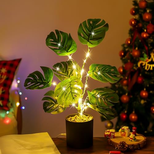 Artificial LED Night Light, Realistic Fake Plant Tabletop Decor, for Womens Mom Wife Friends Her Christmas Anniversary Birthday Gifts, Perfect Ideal f