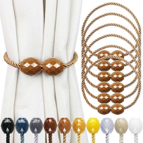 Strong Magnetic Curtain Tiebacks Khaki 6 Pack Decorative Tie Backs Outdoor Curtain Rope Tiebacks Elegant Curtain Holdbacks for Drapes