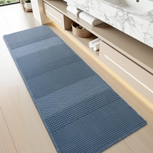 AMOAMI Waffle Bath-Mat, Super Absorbent Bath Mats for Bathroom, Boho Bathroom Rugs Non Slip Washable, Ultra Soft Bath-Mat with Tassels Bath Rugs for F