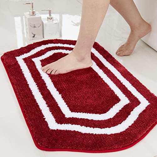 COSY HOMEER Extra Thick Bath Linen Sets Rugs - Anti-Slip Bath Mats Soft Plush 100% Strong Polyester Living Room Bathroom Water Absorbent(Red,20x32 - I