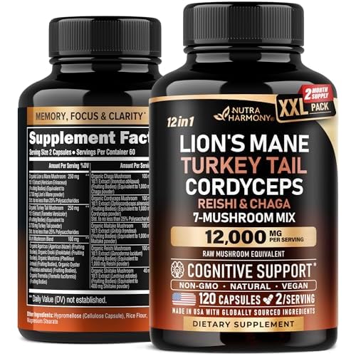 Mushroom Supplement - Organic Lions Mane | Turkey Tail | Chaga | Cordyceps | Reishi | Maitake | Shiitake | Meshima | Tremella | Oyster | Agaricus - Ma