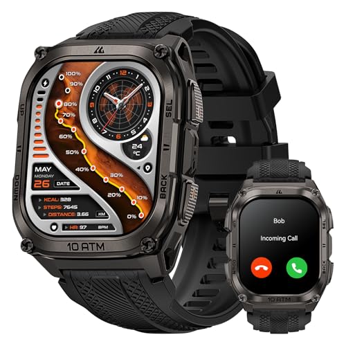 KOSPET Tank M4 GPS Smartwatch Herren, Voll-Edelstahlgehäuse, Globale Offline-Karten & 6 Satelliten-System, 100 m Wasserdicht 45 m Freitauchen, 50-Tag