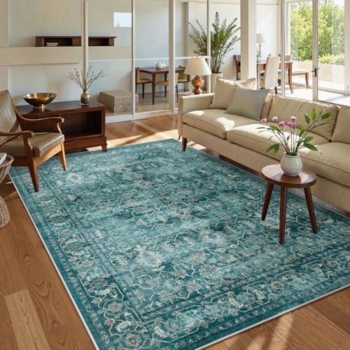 Lahome Vintage 5x7 Washable Blue Rugs for Living Room Bedroom, Soft Dining Room Rugs for Under Table, Non Slip Indoor Throw Carpet for Entryway Kitche