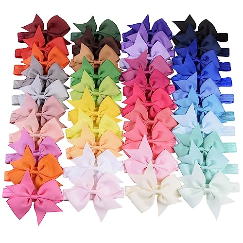 jollybows 40pcs Baby Girls Hair Bows Headbands Grosgrain Ribbon Hair Band Accessories for Infants Newborn Toddler (4In) 1-Multi-colored