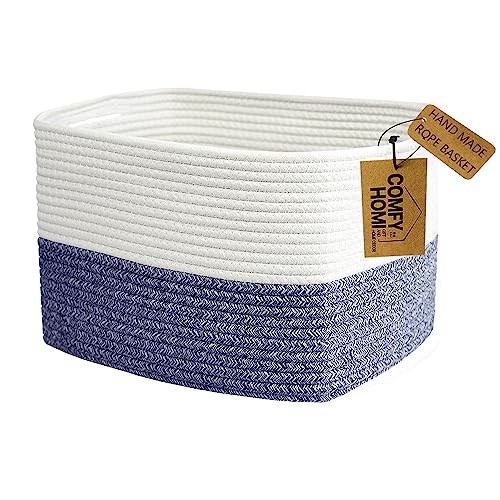 COMFY-HOMI Medium Cotton Rope Basket With Handles for Shelves|Dog Toy|Baby Gift Basket Empty for Organizing|NEW Generation 13.5" x 11" x 9.5" Living R