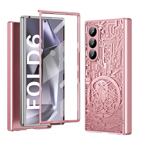 for Samsung Galaxy Z Fold 6 Case with Mechanical Legend Pattern, Front Screen Protector - Sleek Design, Holographic Texture, Plating Folding Completel