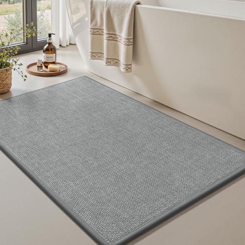 Bath Mats for Bathroom Rugs Non Slip Washable Absorbent Bath Mats Quick Dry,Upgraded Soft PVC Backing Ultra Thin Bathroom Rug Fit Under Door,Washroom