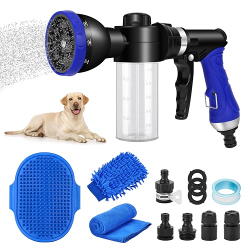 Pet Bathing Sprayer Kit,10 Spray Patterns, Adjustable Hose Wash Sprayer with 4 to 8 Bars Foam Blaster,Suitable for Pet Washing, Car Cleaning and Garde