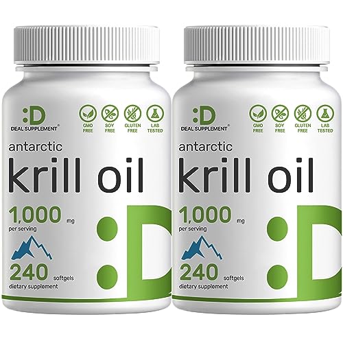 DEAL SUPPLEMENT 2 Pack Antarctic Krill Oil, 1,000mg Per Serving, 480 Softgels – Mercury Free, No Fishy Taste – Rich in Omega-3s, EPA, DHA, Astaxan