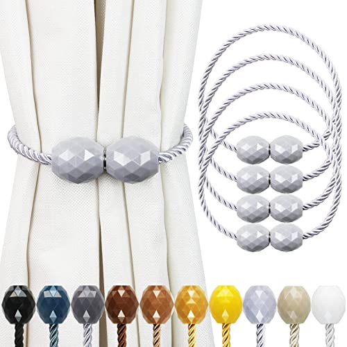 Strong Magnetic Curtain Tiebacks 4 Pack Decorative Tie Backs Outdoor Curtain Rope Tiebacks Elegant Curtain Holdbacks for Drapes, Light Grey Light Grey
