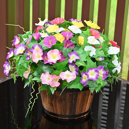 Artificial Flowers for Outdoor Indoor Spring Summer Decoration,Fake Plants Greenery Planter Porch Patio Yard Balcony 6 Bundles (Mix Pink Red Purple Ye
