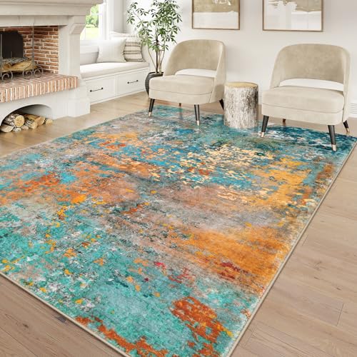 Lahome Modern Abstract Area Rug 6x9 Rugs for Living Room, Washable Accent Bedroom Rug Low Pile Non Slip, Colorful Soft Indoor Contemporary Carpet for