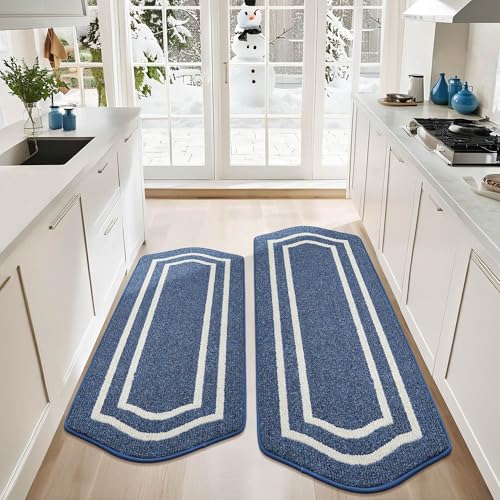 COSY HOMEER Long Kitchen Floor Mats for in Front of Sink Super Absorbent Kitchen Rugs and Mats 24"x48"+24"x59"Non-Skid Kitchen Mat Standing Mat Washab