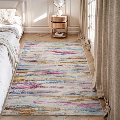 tchdio 3x5 Area Rugs for Living Room, Machine Washable Rug Entryway Door Rug Abstract Non Slip Small Bedside Rugs, Soft Indoor Carpet for Bedroom Offi
