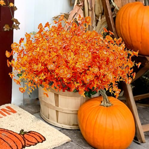 Der Rose 24 Bundles Artificial Mums Fall Flowers for Outdoor Fake Mums Flowers Plants Fall Decoration for Home Garden Porch Farmhouse Decor 24-fall Or