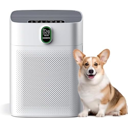 MORENTO Air Purifiers for Home Large Room up to 1076 Sq Ft with PM 2.5 Display Air Quality Sensor for Pet Hair, Double-Sided Air Inlet, 24db, White, 1