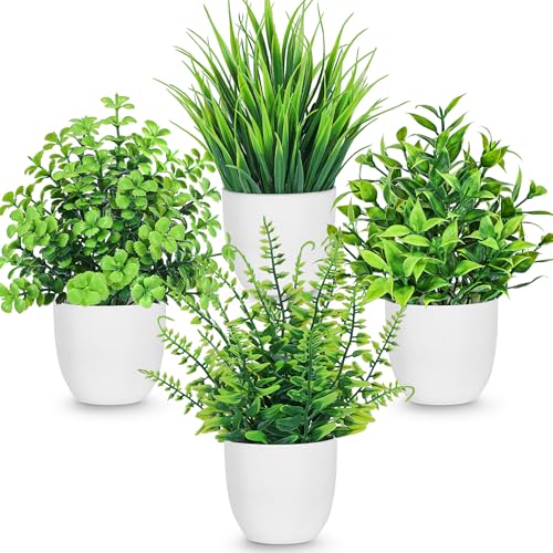 Der Rose 4 Pack Fake Plants Small Artificial Plants in Pots Faux Plants Indoor for Home Kitchen Table Bathroom Decor Accessories White