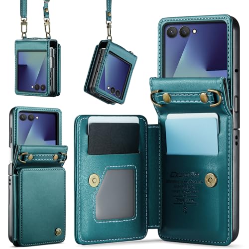 for Samsung Galaxy Z Flip 7 Wallet Case with RFID Blocking and 4 Credit Card Holder, Premium Durable Leather Magnetic Clasp Kickstand Heavy Duty Shock