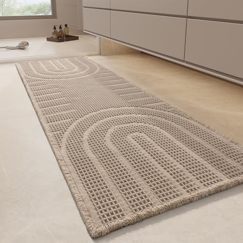 AMOAMI Waffle Bath Runner Rug,Super Absorbent Bath Mats for Bathroom,Non Silp Machine Washable Bathroom Mat,Soft Long Bathroom Rugs with Tassels Front