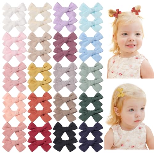 jollybows Mini Lined Hair Clips Bows for Babies, Infants, Toddlers, Girls and Teens - 40pcs 2" Tiny Barrettes Shape A-20 colors