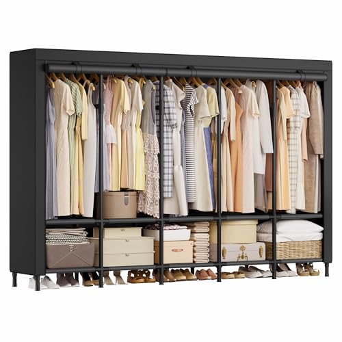 SONGMICS Wardrobe Closet, 83.5 Inch Large Capacity Portable Closet, Clothing Rack, 25 mm Dia,Thick Steel Tubes, Clothes Organizer with Fabric Cover, 5