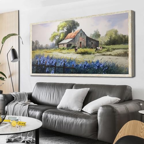 Ardemy Farmhouse Canvas Wall Art Farm Cow Landscape Picture Village Nature Painting Artwork Vintage Framed for Living Room Bedroom Bathroom Home Offic