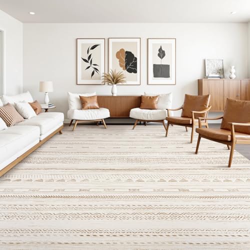 10x14 Area Rugs for Living Room Machine Washable Rug Distressed Indoor Carpet Neutral Moroccan Boho Rug Ultra Soft Area Rug for Bedroom Dining Room Pl