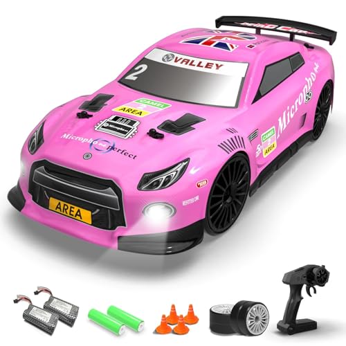 RACENT 1:14 RC Drift Car, 4WD 15MPH Fast Remote Control Cars for Adults with Drifting & Racing Tires, 2 Rechargeable Batteries Pink 1:14 Scale