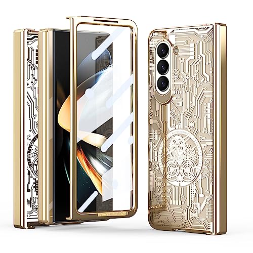for Samsung Galaxy Z Fold 5 Case with Mechanical Legend Pattern, Front Screen Protector - Sleek Design, Holographic Texture, Plating Folding Completel