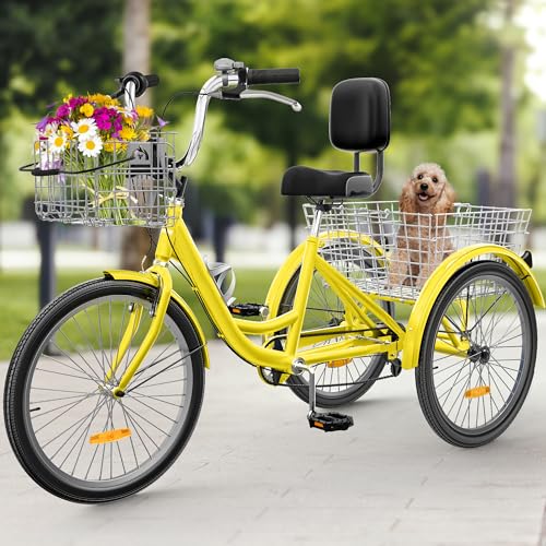YITAHOME Tricycle, 24 Inch 3 Wheel Bikes, 7 Speed Trike Bike with Shifting for Adults with Removable Baskets, Cruiser Bike for Seniors Women Men Shopp