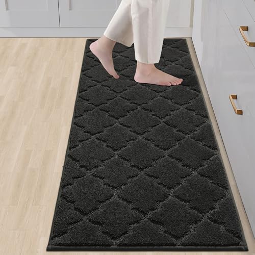 COSY HOMEER Soft Kitchen Rugs and Floor Mats for in Front of Sink Super Absorbent 20"x59" Non-Skid Standing Washable,Polyester,Black Black 20"x 59"