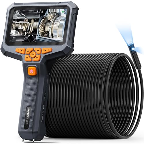 Teslong 50FT Sewer Camera, Dual Lens Borescope with Light, 4.3" HD Drain Plumbing Endoscope Inspection Camera, Home Waterproof Flexible in Wall Cam Pi