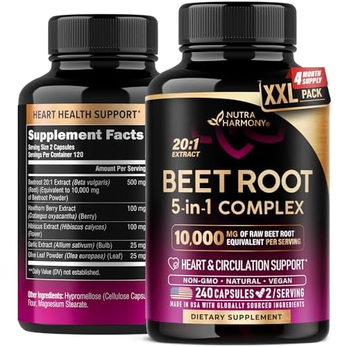 Beet Root Capsules - Healthy Blood Pressure Support Supplement** for Heart & Circulation Support - with Hawthorn Berry, Hibiscus & Garlic - Nitric Oxi