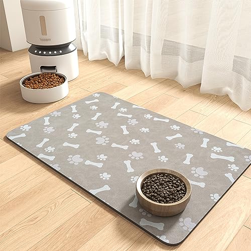 MontVoo Dog Food Mat-Pet Feeding Mat for Food and Water-No Stains Quick Dry Dispenser Cat Bowl Mat for Messy Drinkers(23"X34" Grey)