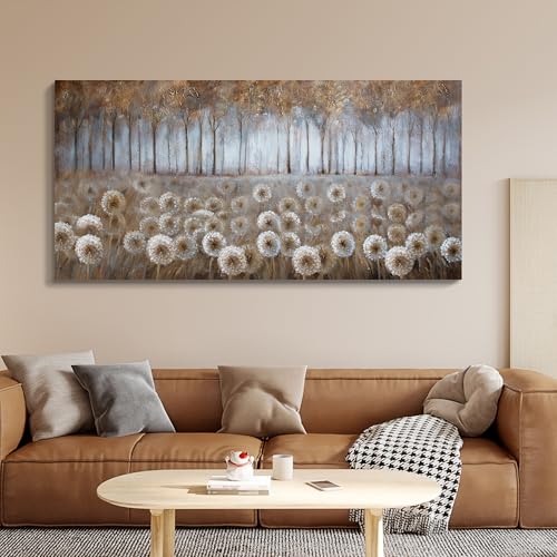 Large Living Room Wall Decor Brown Dandelion Canvas Wall Art Abstract Tree Forest Theme Picture Wall Decoration Modern Framed Prints Artwork Ready to