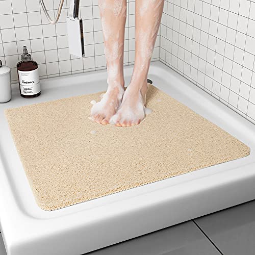 Non Slip Shower Mat, Comfortable Bath mat for Textured Surface,Quick Drying Easy Cleaning Shower Floor Mat for Wet Area,Without Suction Cups Beige 24