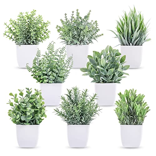 Der Rose 8 Pack Fake Plants Small Artificial Faux Potted Plants for Home Office Farmhouse Bathroom Bedroom Decor Indoor Grey